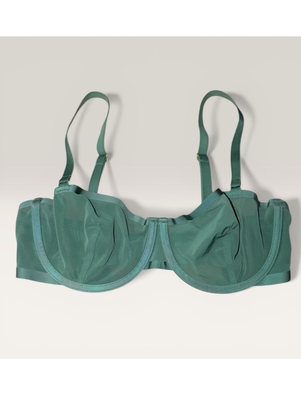 EUC Cuup Sheer Mesh Balconette Underwire Balcony Bra in Teal 38D